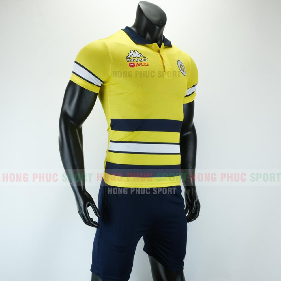 Bộ quần áo đá bóng Hà Nội Polo vải dệt kim cao cấp, size châu âu, quần có túi mẫu 2019  ཾ