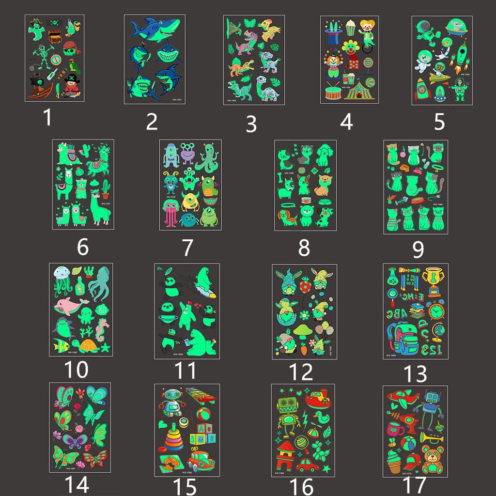 Miếng dán hình xăm tạm thời họa tiết hoạt hình dạ quang chống thấm nước dành cho trẻ em
