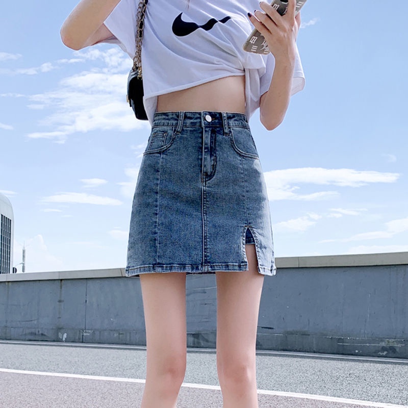 Chân Váy Denim Lưng Cao Dáng Chữ A Chống Chói Thời Trang Mùa Hè 2022 Cho Nữ
