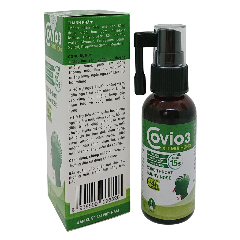 Covio3 Vioba xịt mũi họng làm sạch, ngừa khuẩn (chai 50ml)