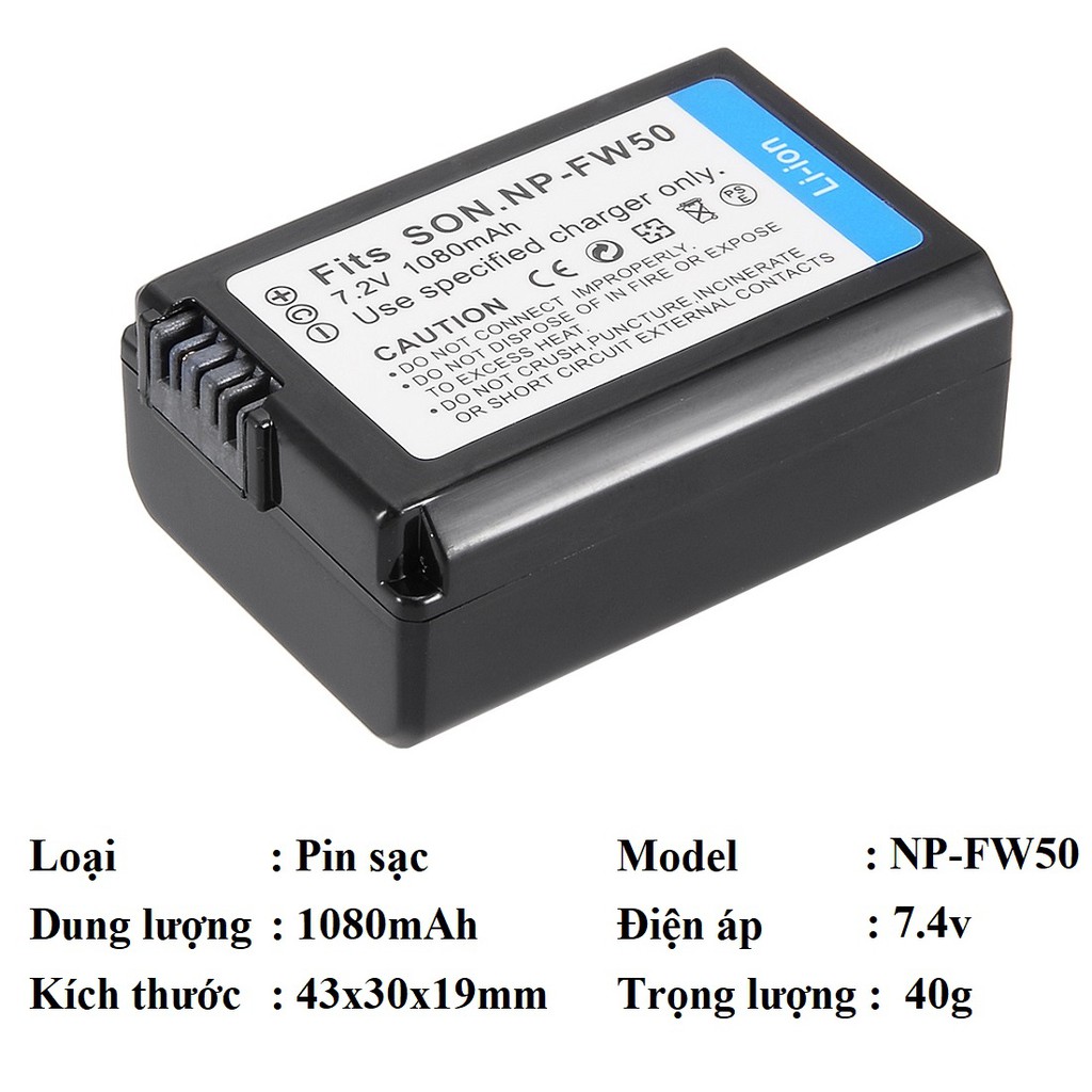 Pin sạc NP-FW50 1080mAh cho máy ảnh Sony A6000 A6300 A6500 A7