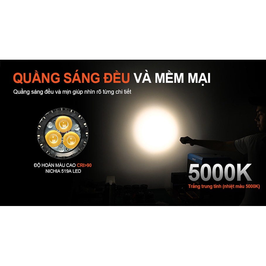 Đèn pin ACEBEAM E70 Mini sáng 2000 lumen chiếu xa 153 mét LED Nichia CRI 90 pin 18650