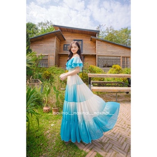 Maxi trễ vai loang màu