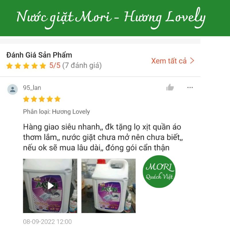 Nước giặt cao cấp MORI hương Lovely, can 2L, đậm đặc gấp 3 lần