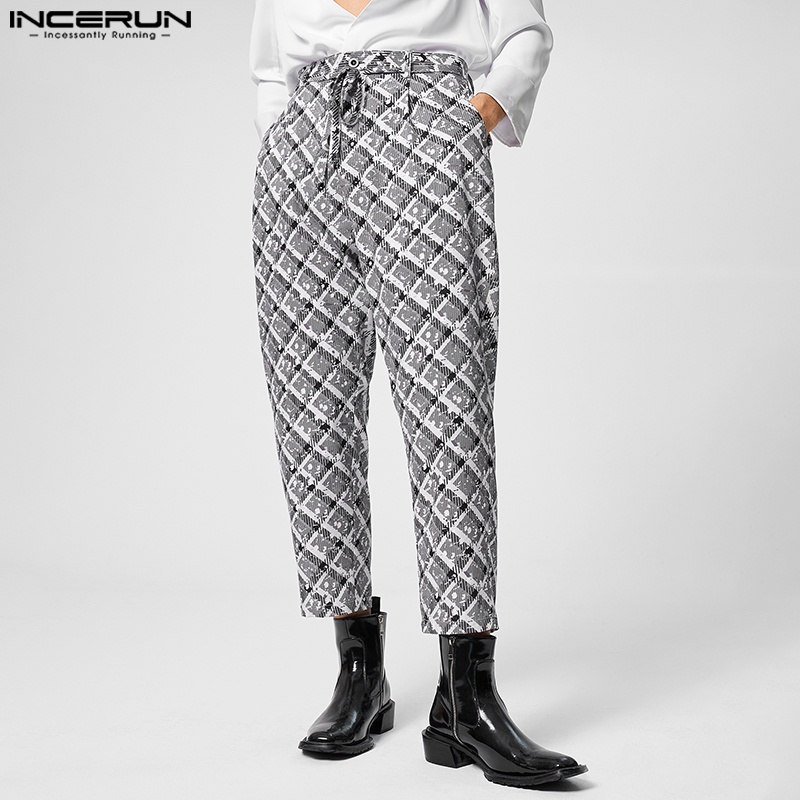 Quần dài Incerun họa tiết sọc caro in hoa phong cách hippie cổ điển thời trang cho nam