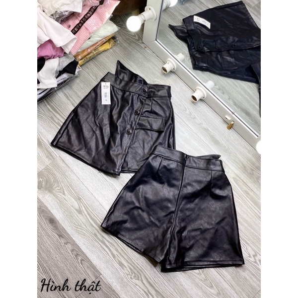 Chân Váy Da đắp chéo phối nút co giãn nhẹ