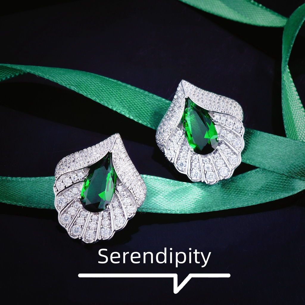 Khuyên Tai Hình Giọt Nước Đính Đá Ngọc Lục Bảo Hình Giọt Nước Thanh Lịch Mới-JHS4-E