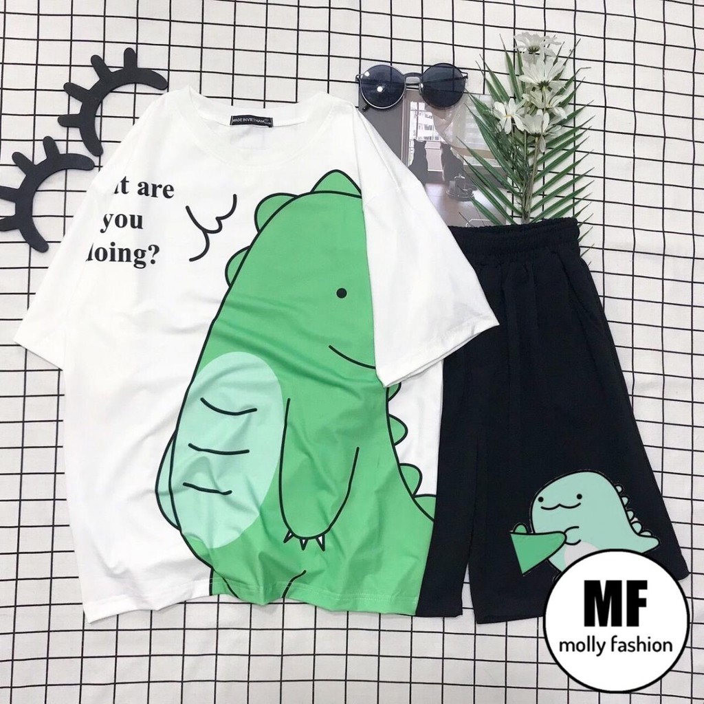 Set đồ bộ hoạt hình ❤️ Bộ mặc nhà Cartoon KHỦNG LONG DOING form rộng Freesize Unisex nam nữ Molly Fashion