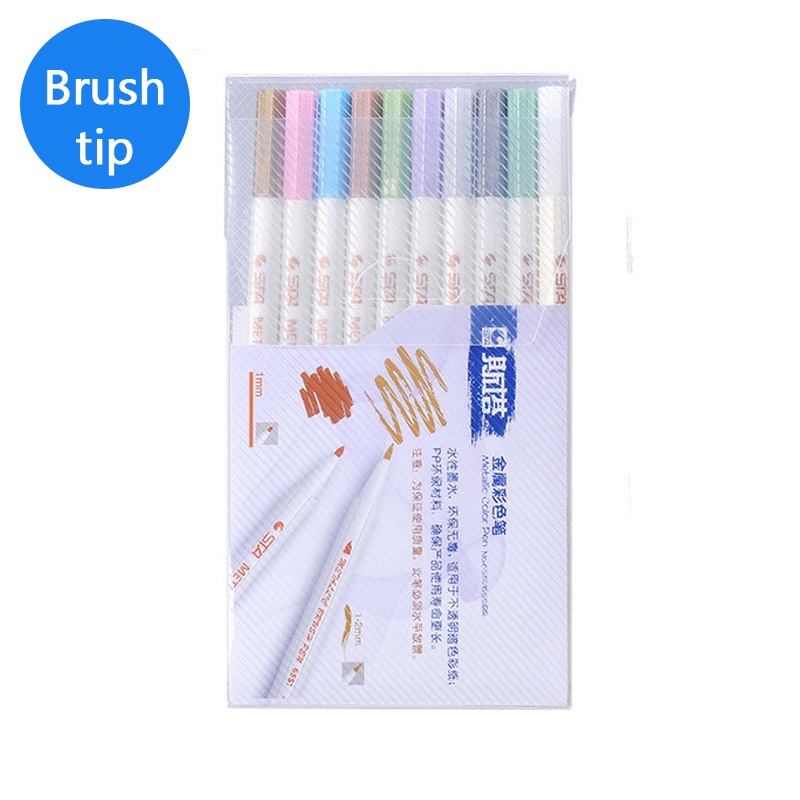 Set 10 Bút Màu Đánh Dấu Đầu Tròn Bằng Kim Loại Cho Học Sinh