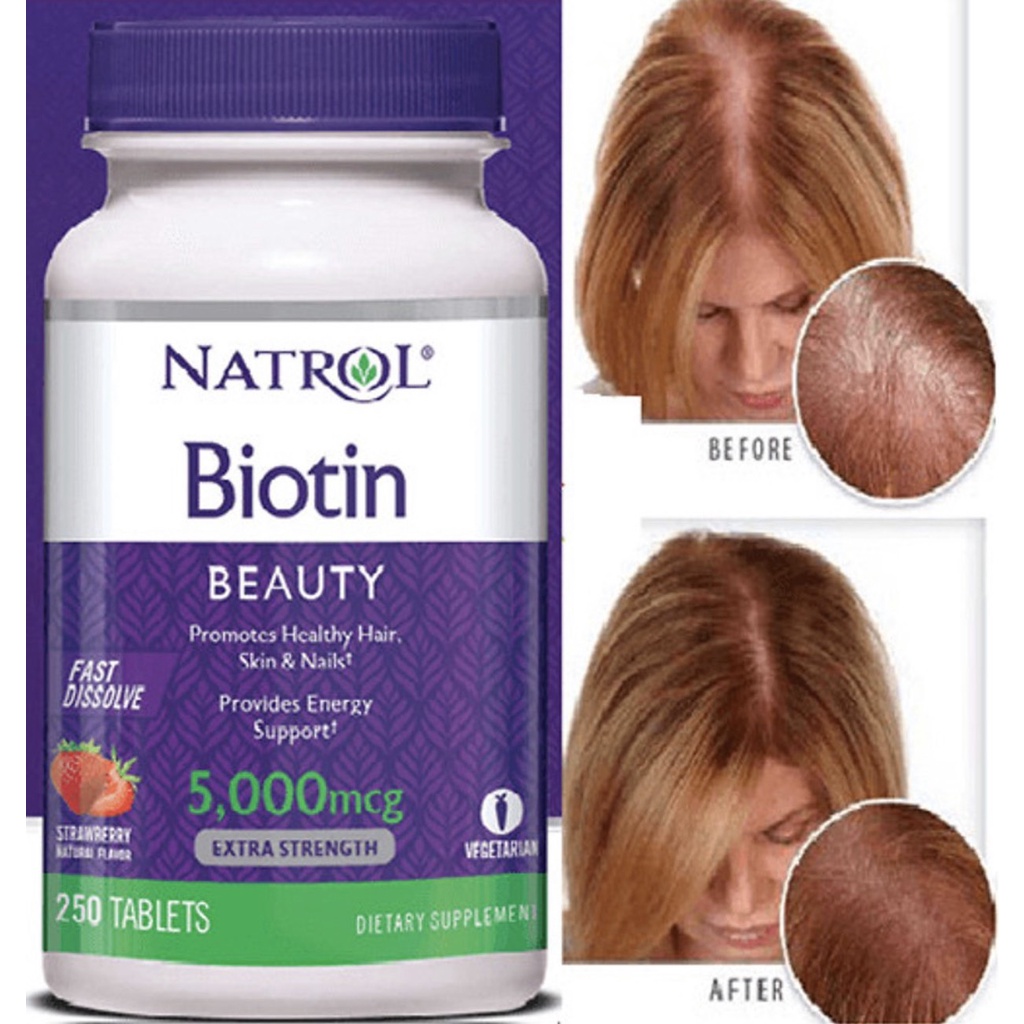 Viên uống mọc tóc Natrol Biotin 5000 mcg Fast Dissolve 250 viên của Mỹ
