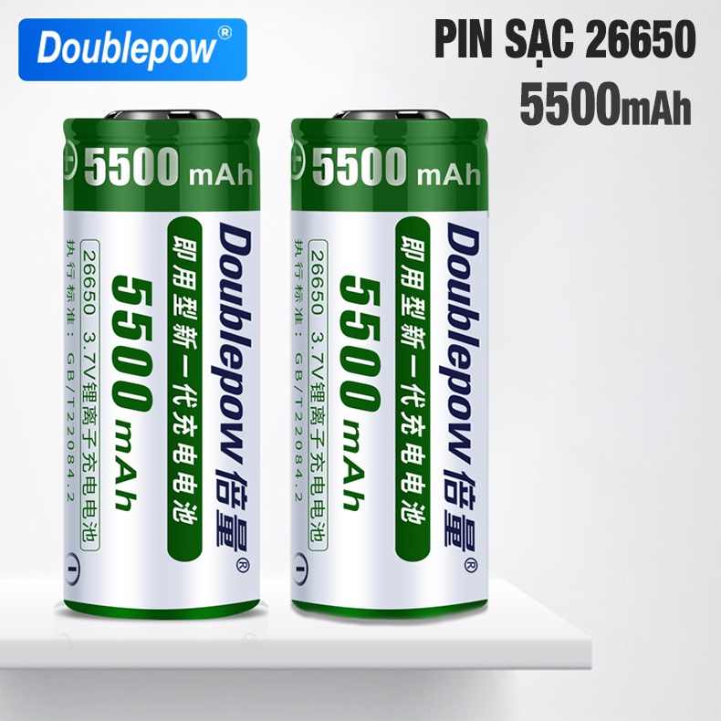 Bộ 2 Viên Pin Sạc 26650 Doublepow dùng thay thế ắc quy, chế pin 2s, 3s, 4s, đèn pin siêu sáng