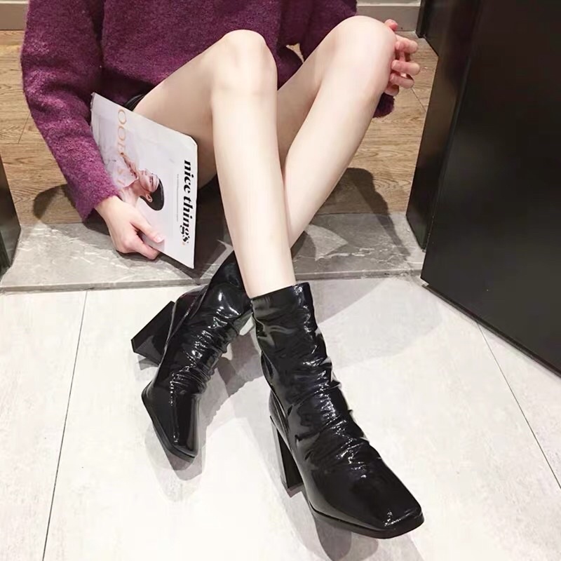 Bốt nữ cao gót da mềm cổ nhún lót nỉ cao cấp - giày boots nữ cổ lửng hàng loại VIP | WebRaoVat - webraovat.net.vn