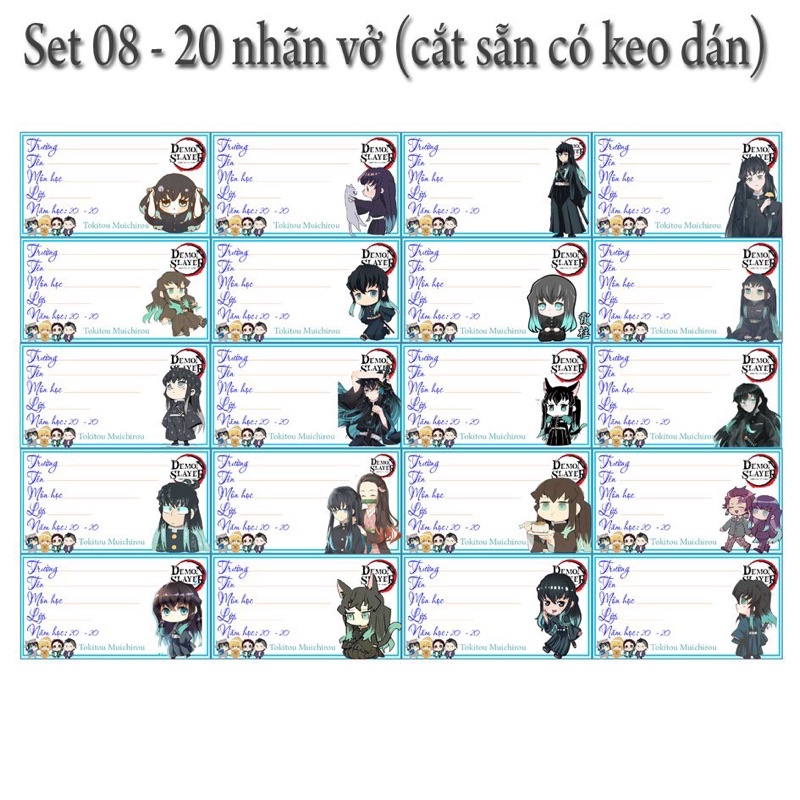 20-40 nhãn vở kimetsu no yaiba khác nhau nhiều thành viên có chọn mẫu