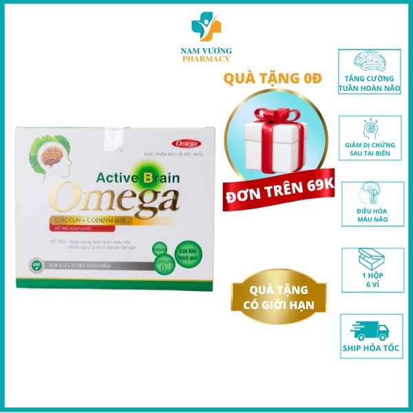 Active Brain Omega - Tăng cường tuần hoàn máu não, Giảm nguy cơ di chứng sau tai biến - 1 Hộp  6 vỉ