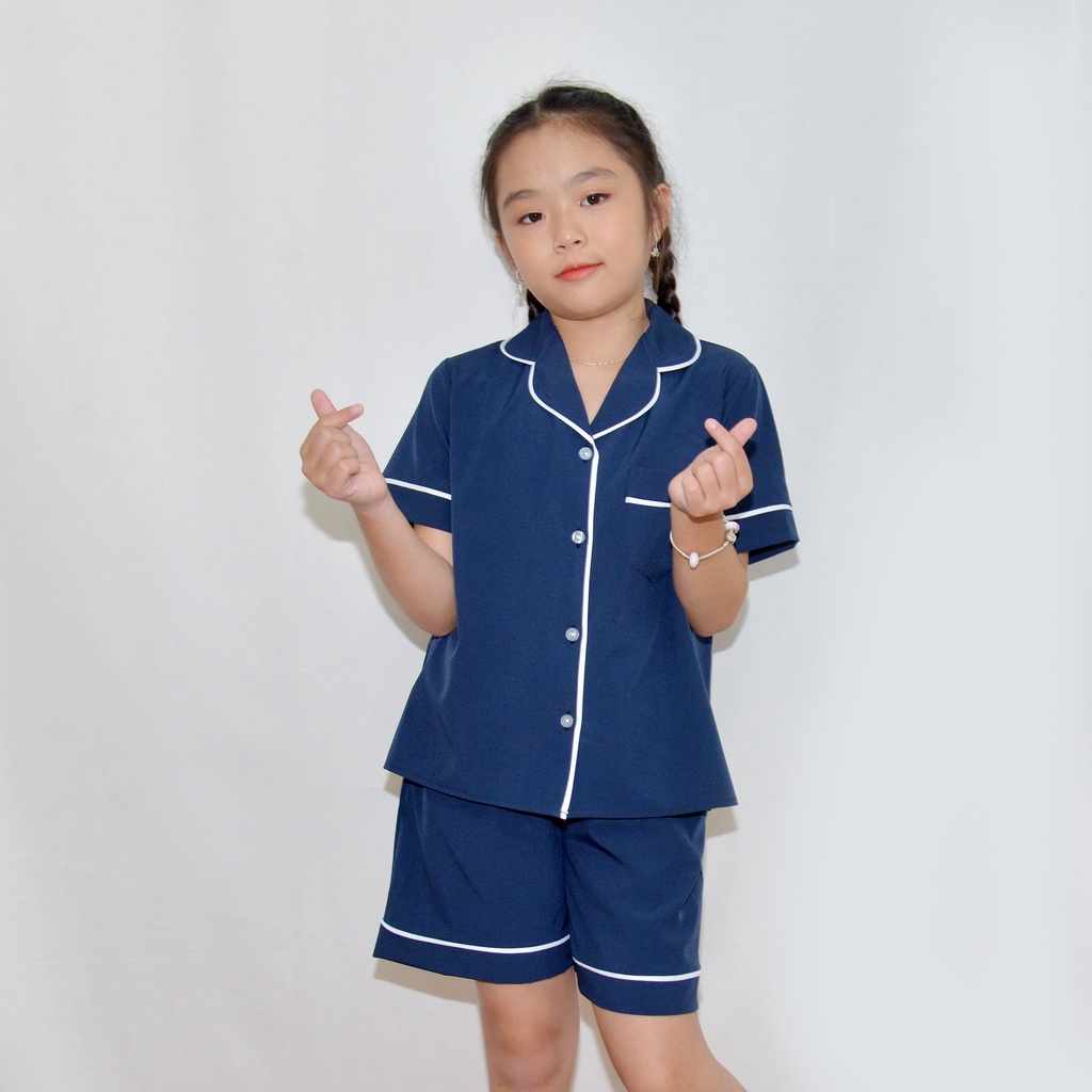 Bộ đồ ngủ pijama bé gáÍ MÀU XANH ĐEN  - Vải lụa mềm mại, màu sắc tươi mới, mang lại cho bé cảm giác cực kỳ dễ chịu