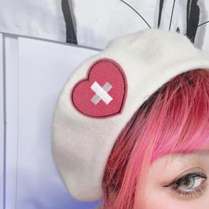 Mũ Beret Y2K Thêu Hình Trái Tim Cho Nữ