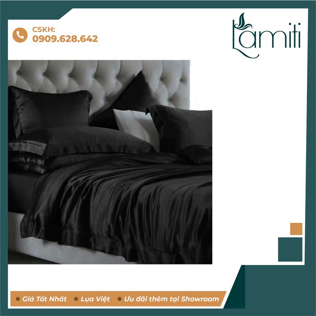 Ga giường phi lụa (lụa silk ) Lamiti hàng loại 1 giá tận xưởng bao bì đẹp chất mát mềm mịn - đen
