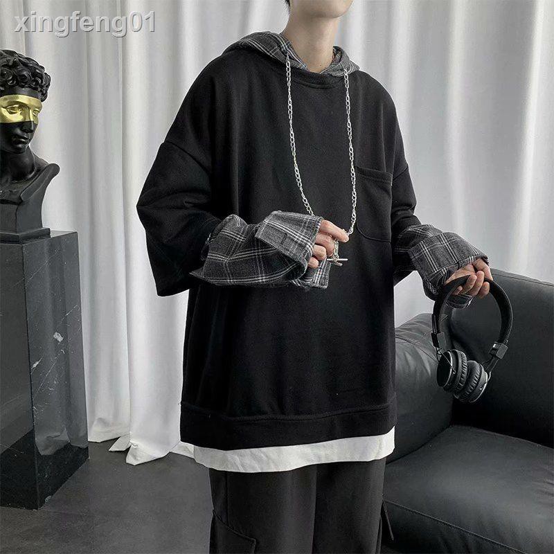 Áo Sweater Tay Dài Dáng Rộng Giả Nhiều Lớp Cá Tính Cho Nam