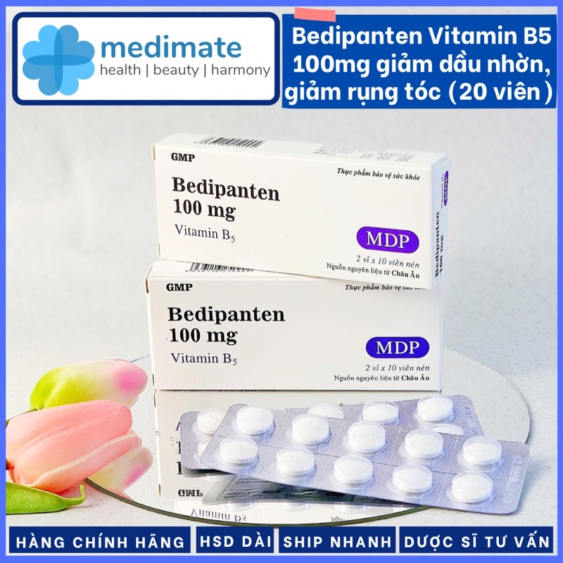 Viên uống, Viên ủ tóc Bedipanten Vitamin B5 100mg hỗ trợ giảm rụng tóc, giảm nhờn