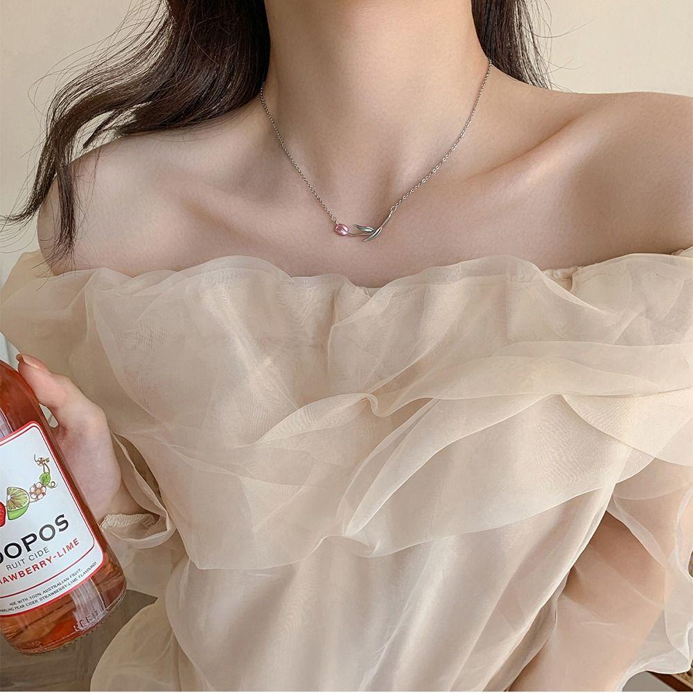 Vòng Cổ Choker Bằng Đồng Mặt Hoa Tulip Dầu Ngọt Ngào Sáng Tạo Phong Cách Hàn Quốc Sang Trọng