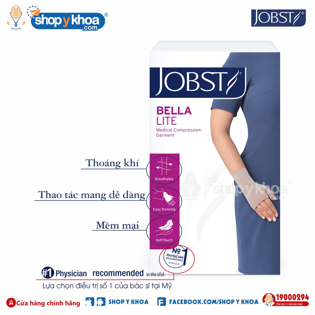 Vớ Găng Tay Phù Bạch Huyết JOBST Bella Lite, Màu Da, Áp Lực Chuẩn 20-30mmHg