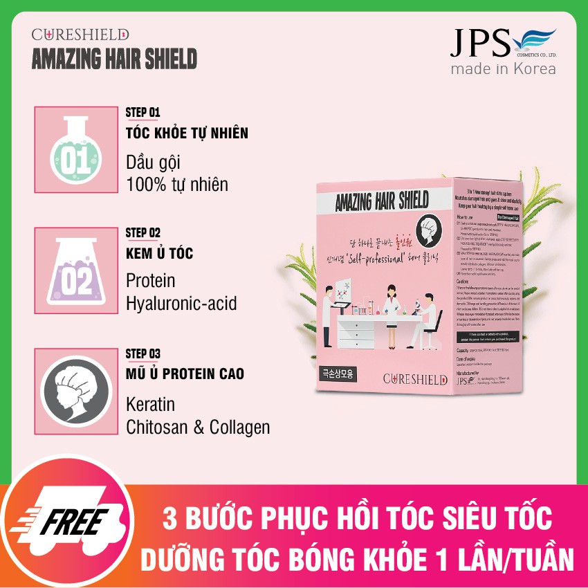 Ủ tóc siêu tốc Amazing hair shield 5 gói phục hồi hư tổn, phủ bóng sau 10 phút, tặng mũ ủ tóc giá 11k