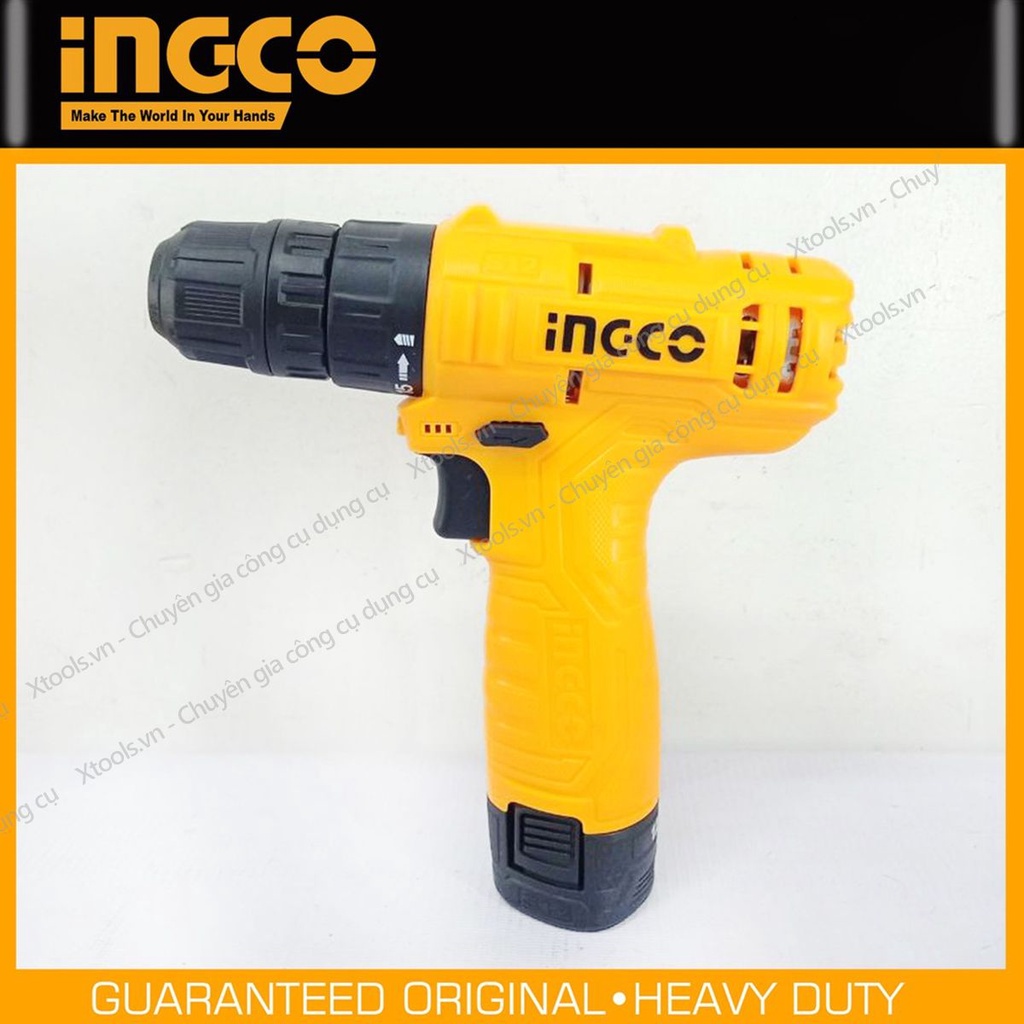 Máy khoan pin cầm tay 12V Ingco CDLI12415 tốc độ 600v/p, lực siết 20nm, khả năng khoan 10mm, có chỉnh tốc, kèm theo 1 pi