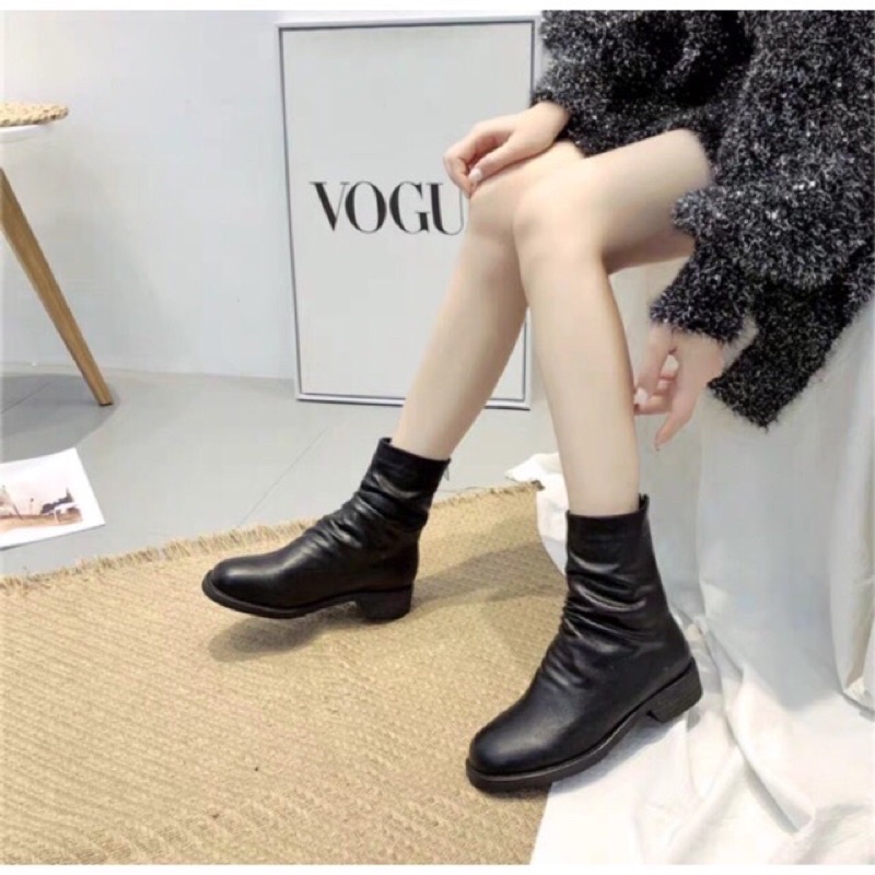 [Free Ship] Giày Boot Nữ Cao Cổ Nhăn Kéo Khóa Sau Tiện Lợi Đế thấp 2 phân_X25 (Hàng Fullbox) | BigBuy360 - bigbuy360.vn