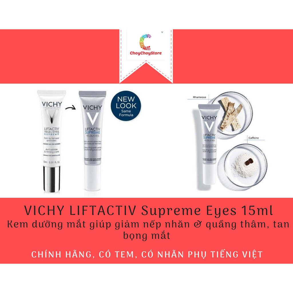 [TEM CTY] VICHY LIFTACTIV Supreme Eyes 15mL - Kem dưỡng mắt giúp giảm nếp nhăn & quầng thâm, tan bọng mắt