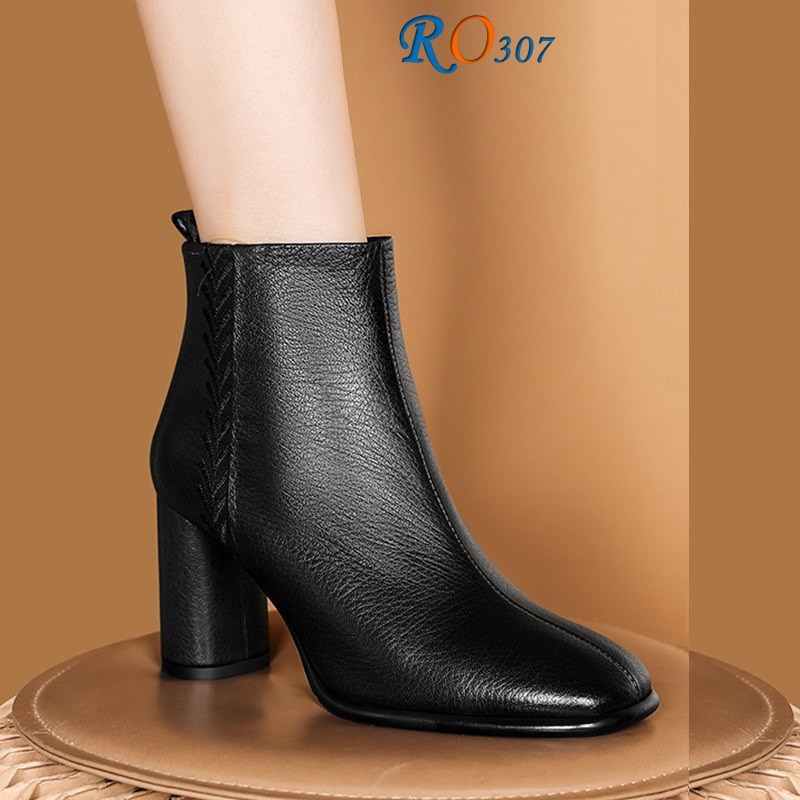 Giày boot nữ cổ cao gót trụ 7p thời trang công sở da PU cao cấp Ro307 - Bảo hành 12 tháng - Đổi hàng nếu không ưng ý