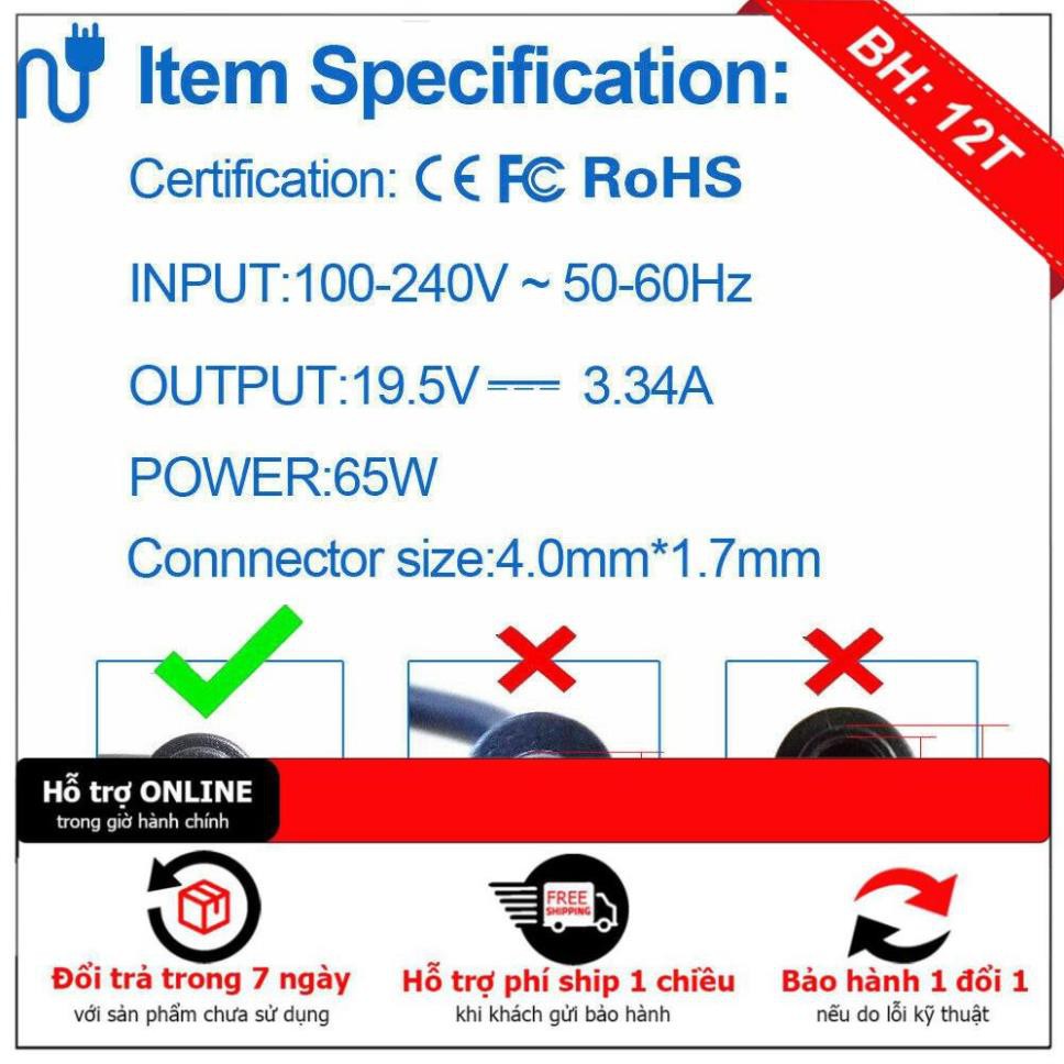 [BH12TH] Sạc Laptop Dell Vostro 5460, 5470, 5560, 5570, Inspiron 5439, 20, 3043 ZIN