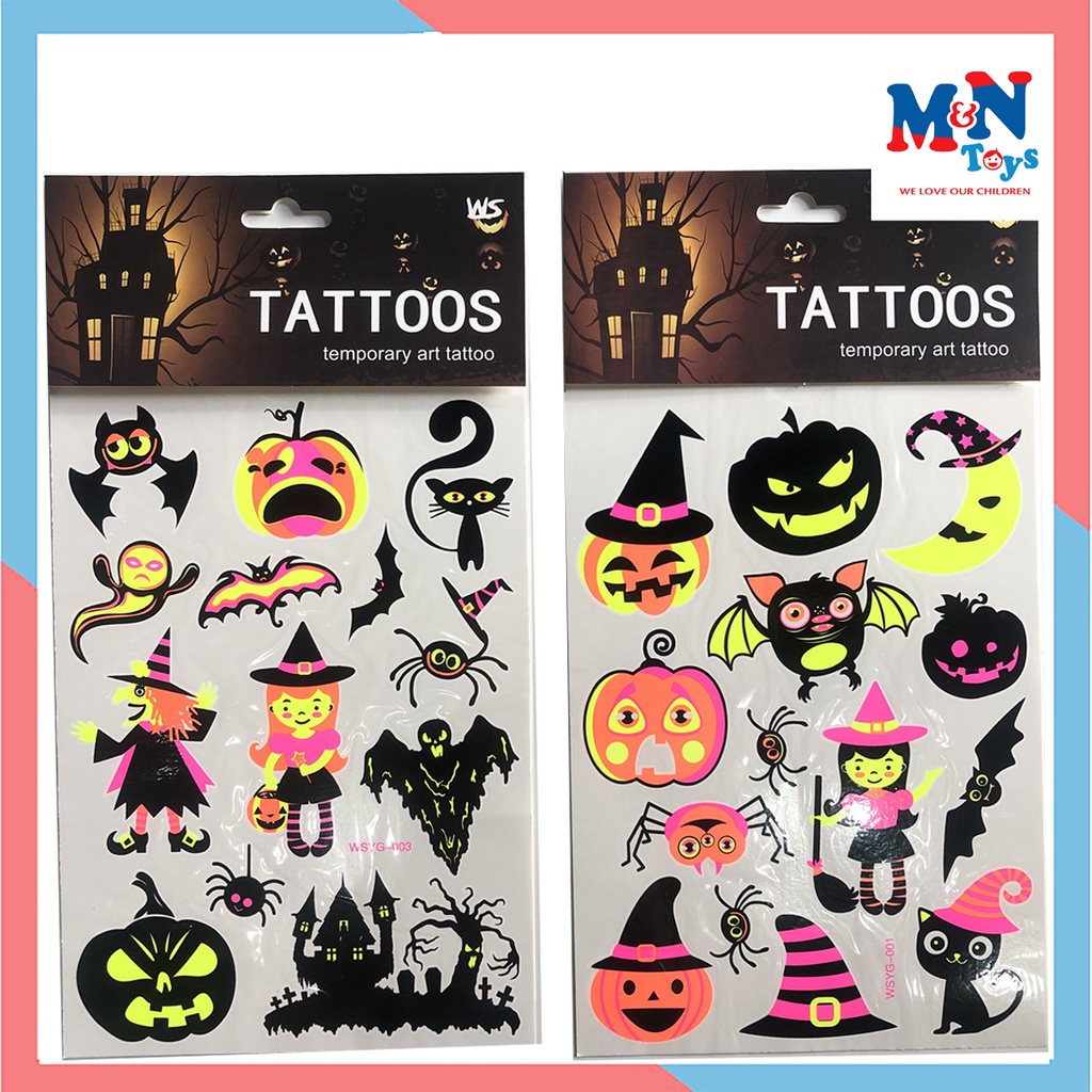 Hình xăm tattoo dạ quang phát sáng hóa trang Halloween cho bé