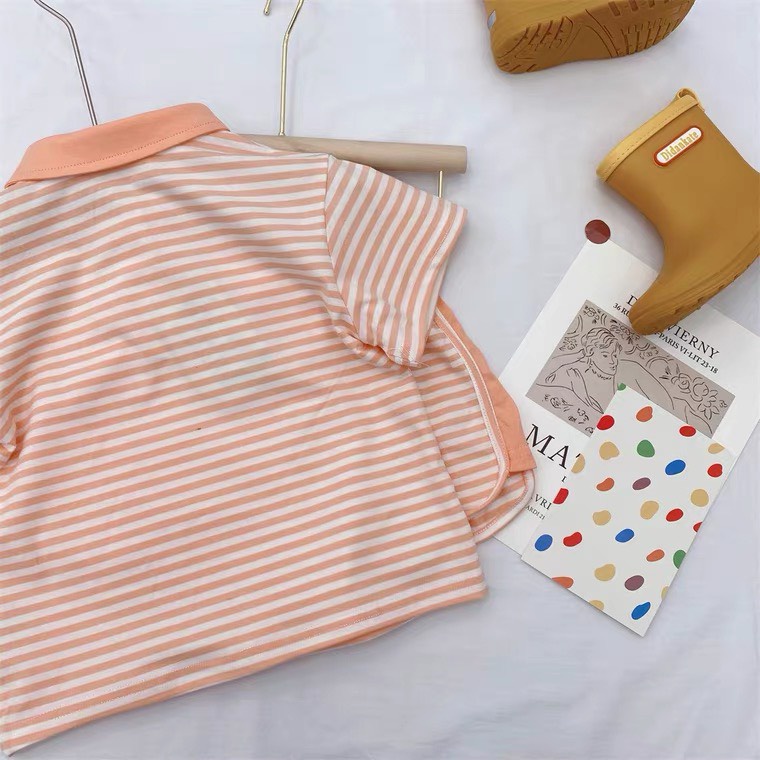 Bộ Cộc Tay Polo Kẻ Chất Liệu Cotton Polo Chun Cho Bé Trai Và Bé Gái Từ 5Kg Đến 28Kg Thời Trang trẻ Em Tin Store