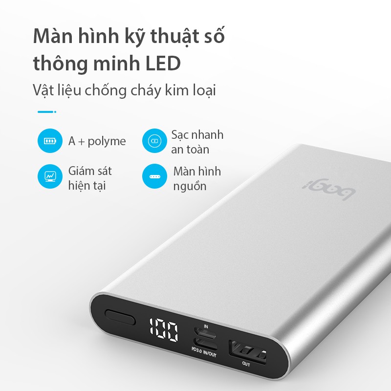 [BAGI] Pin dự phòng cao cấp Bagi 10.000mAh P2 - Bảo hành chính hãng 12 tháng