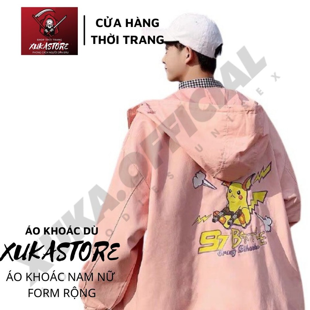 Áo Khoác Dù Chống Nắng Cho Nam Nữ Đôi Có 3 Màu, Ulzzang Unisex in hình PIKa Form Rộng Jacket XUKA SHOP | BigBuy360 - bigbuy360.vn