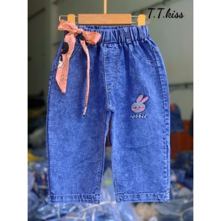 Ngố bò xanh thêu tai thỏ dành cho bé gái