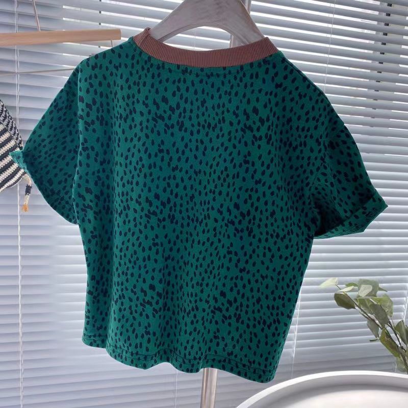 Áo Thun Cotton Tay Ngắn In Hình Mặt Cười / Da Báo Thời Trang Xuân Thu Cho Bé Trai