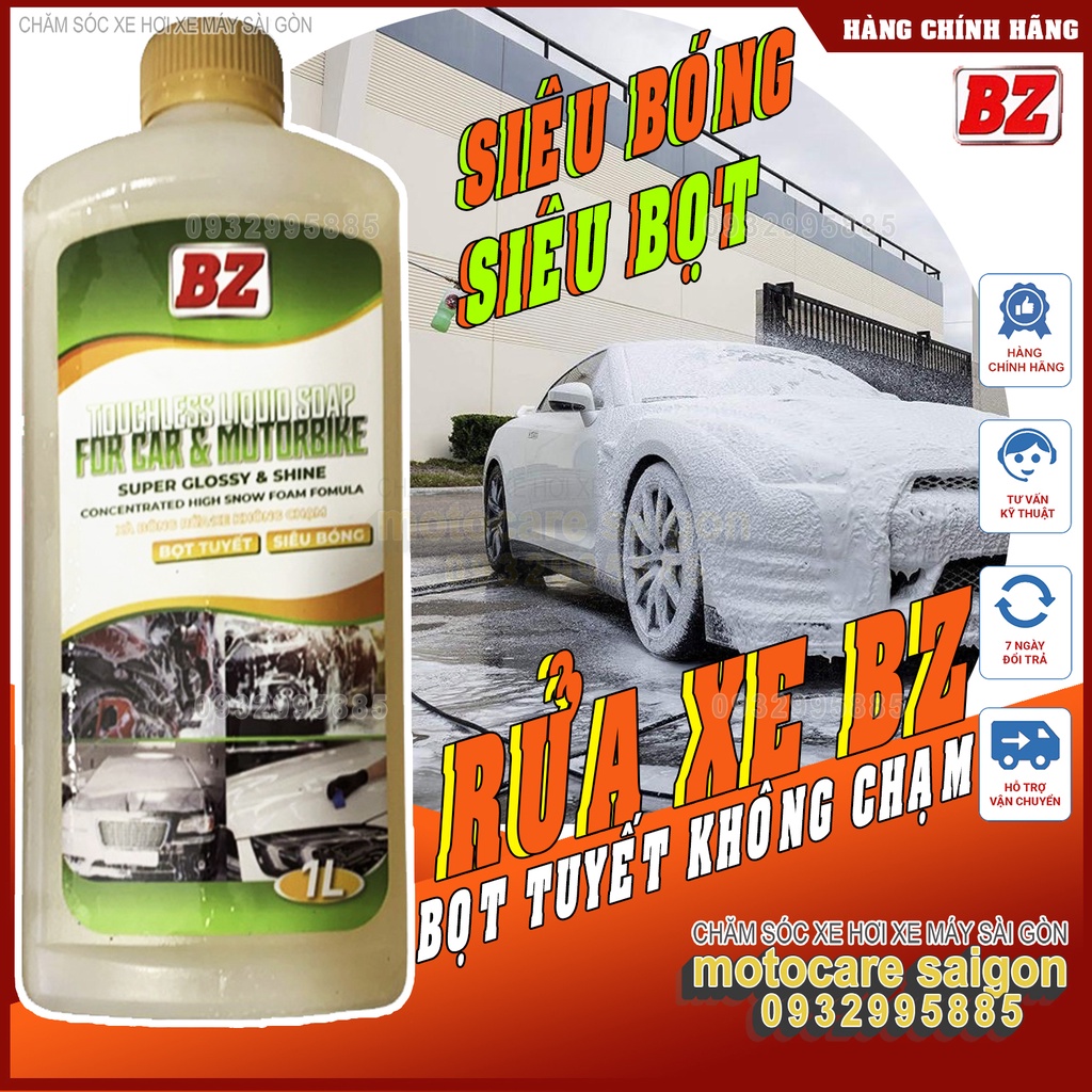 Combo nước rửa xe không chạm BZ + cọ cán đen  5 cây + găng tay + khăn vàng xám + cọ đuôi chó