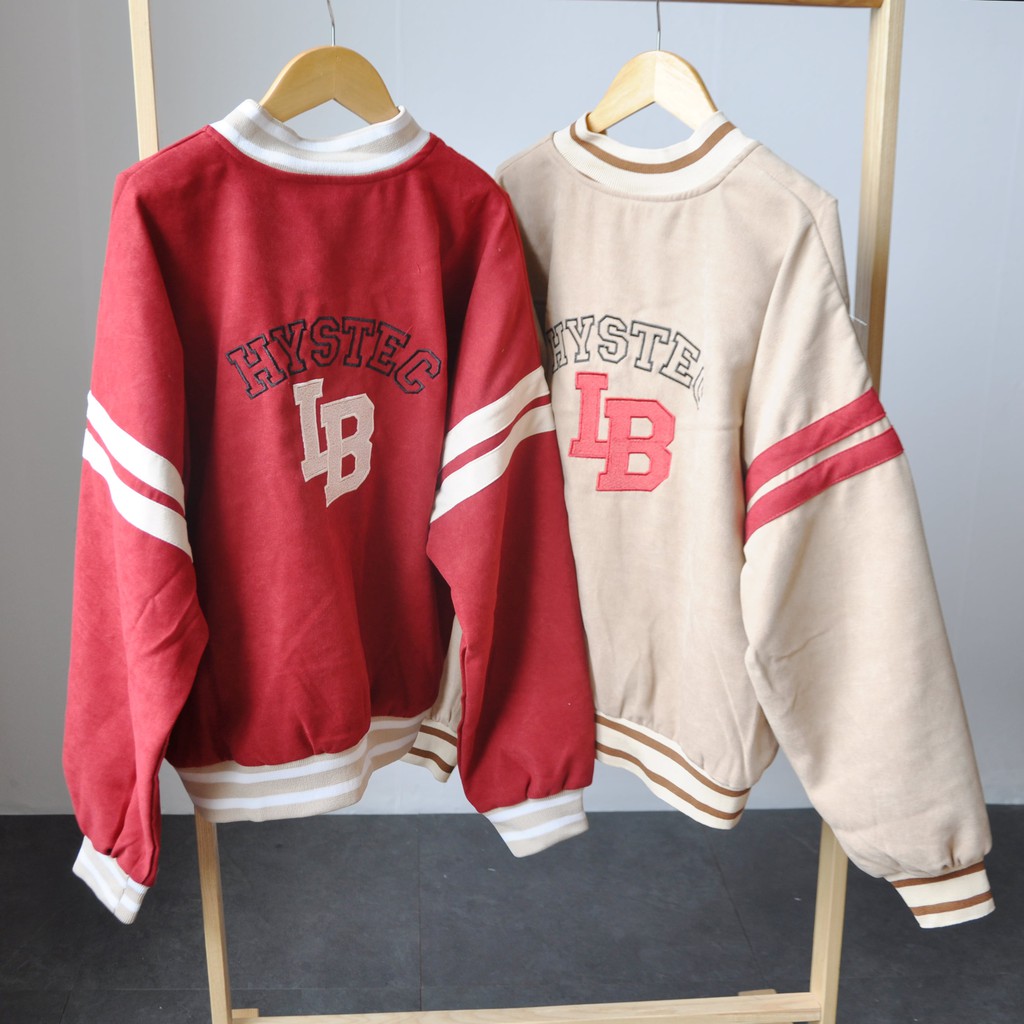 Áo khoác bomber nữ chất da lộn  thêu chữ LB mã  JS0043