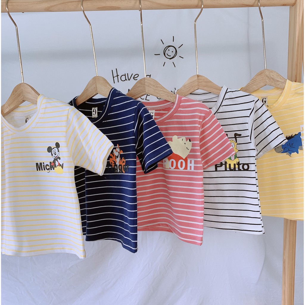 Lyvyshop - (Cotton SG chính phẩm) Áo thun cộc tay bé trai, bé gái (09kg-28kg) mẫu sọc ngang siêu cá tính