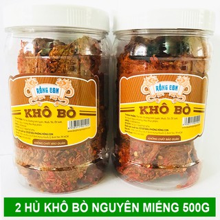 500g Khô Bò Cay Nguyên Miếng Loại Ngon (2 Hộp x 250gram) Thương Hiệu Rồng Con