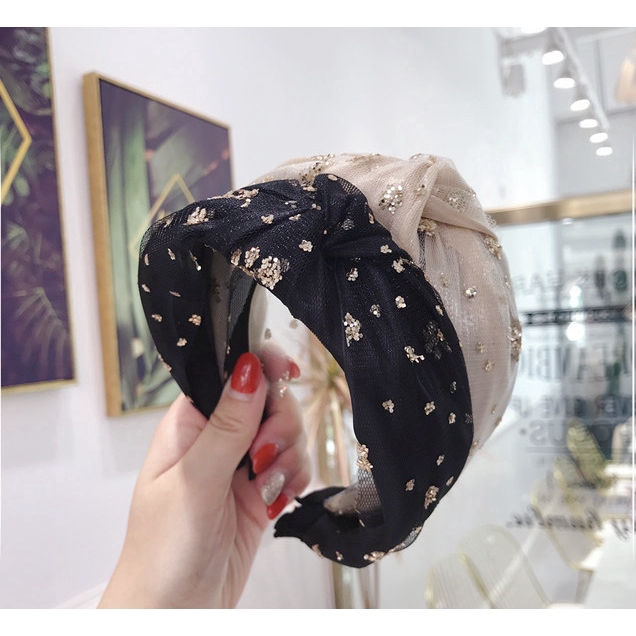 Băng đô cài tóc vải lưới đính đá phong cách Hàn Quốc thanh lịch dành cho nữ