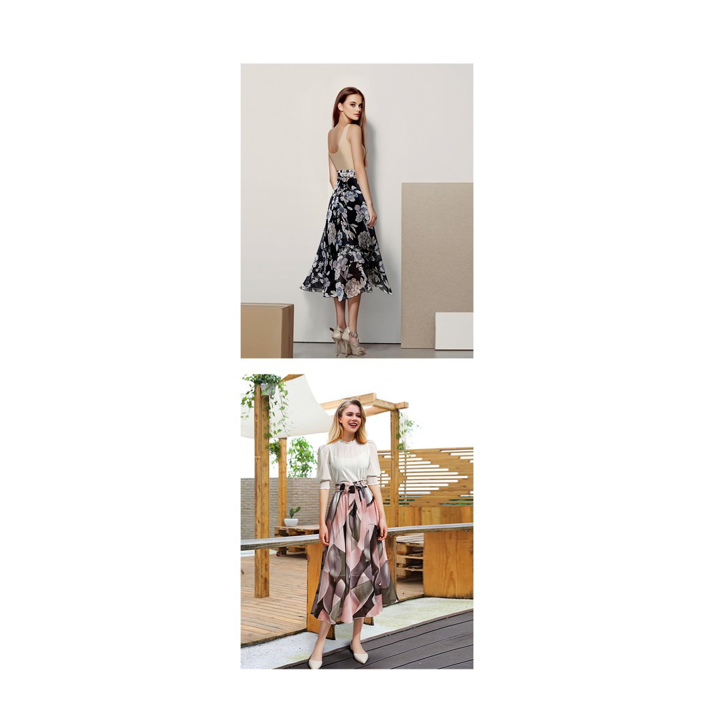 Summer High Waist Chiffon Floral-print Plus Size A-line Midi Skirt | BigBuy360 - bigbuy360.vn