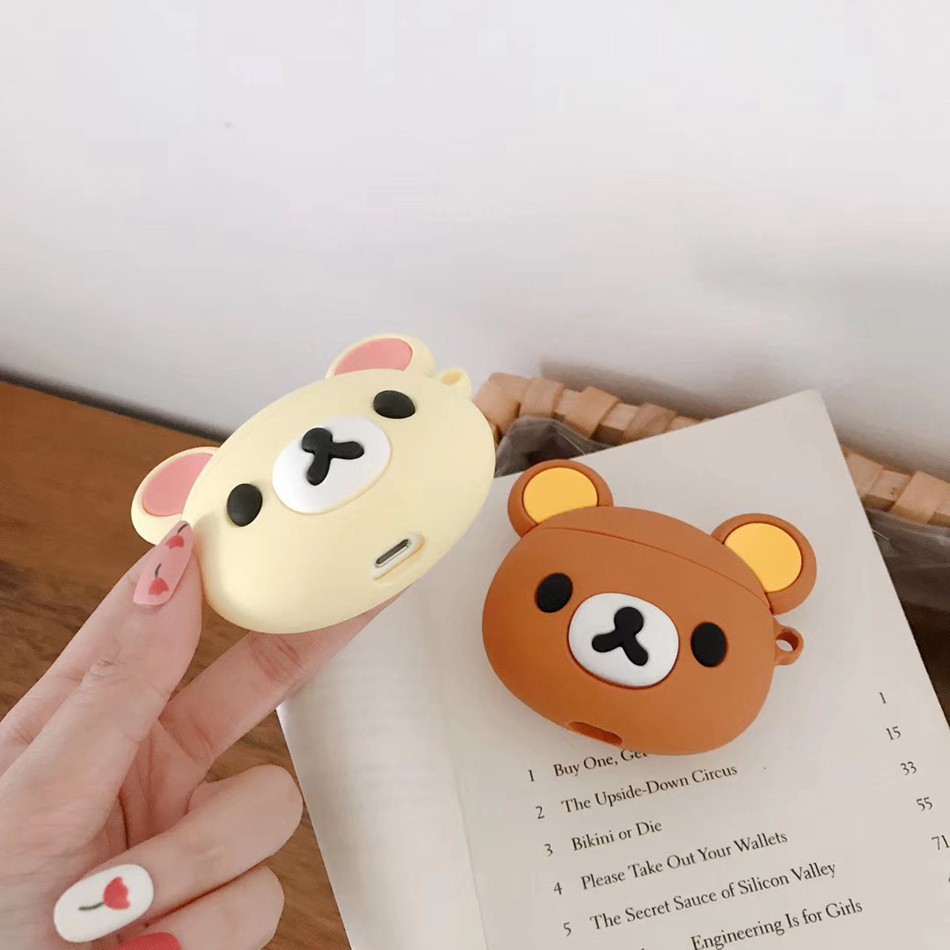 Vỏ bảo vệ hộp đựng tai nghe Airpods hình gấu nâu Rilakkuma bằng silicone