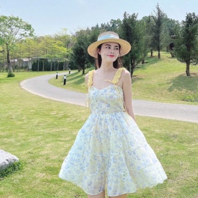 Đầm hoa 2 dây Summer Vibe mặc đi biển, mặc đi chơi chụp ảnh