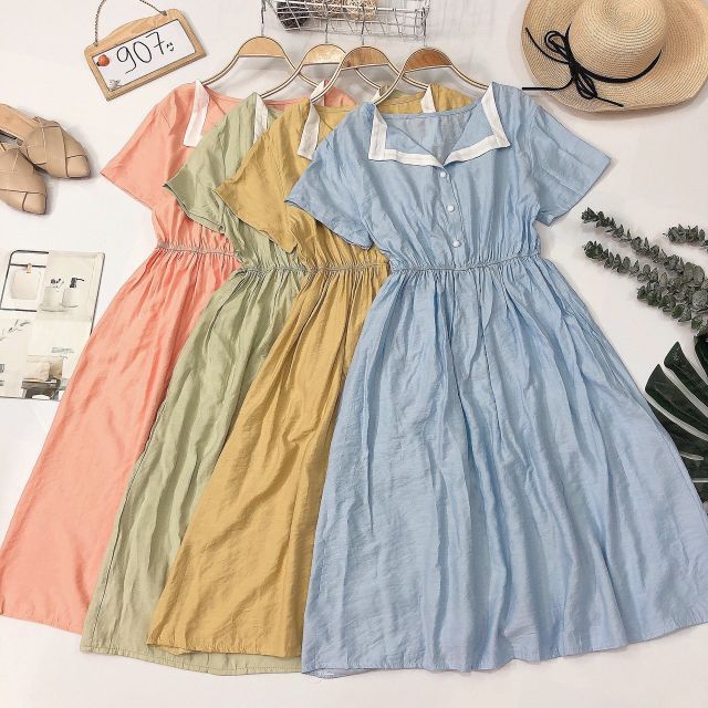 Đầm nút cổ bẻ-Đ907