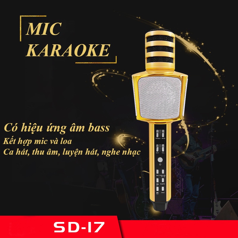 Micro Karaoke Bluetooth Không Dây SD17 Đa Năng - Mic Hát Có Đầu Bảo Vệ, Âm Thanh Sống Động, Chất Lượng