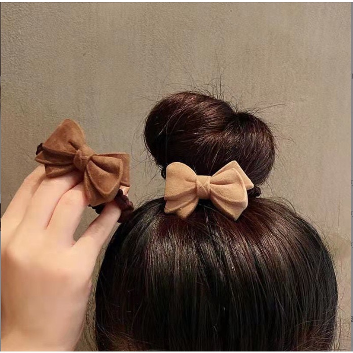 Chun buộc tóc nữ nhún hình nơ tim màu nâu đậm tiểu thư BAG U CHUNTIMNO088