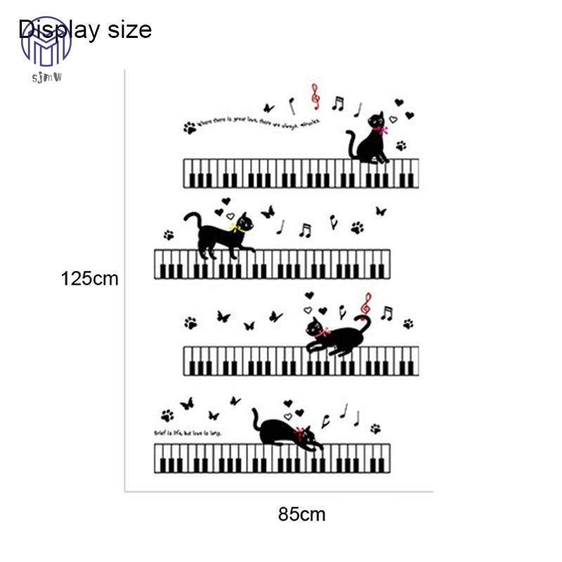 Miếng dán tường bằng PVC hình phím đàn piano & mèo dùng để trang trí