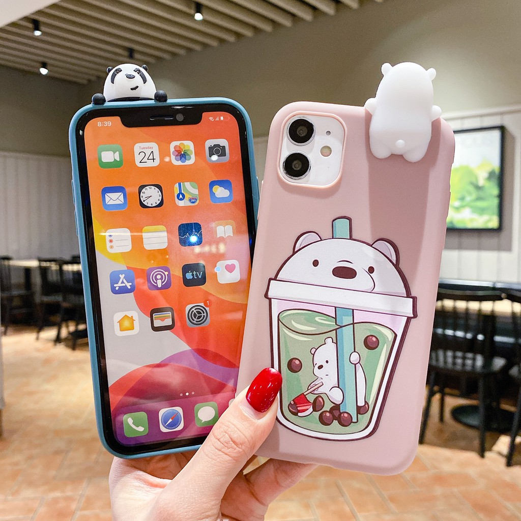 Ốp lưng Huawei Y9 Y9S Y7 Y6 Nova 2i 3i 5T Pro Prime 2018 2019 3D Milk Tea Cup Cute Bear Soft Case Cover+Bear Doll